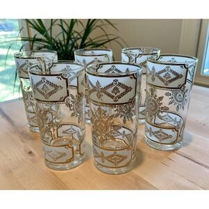 Georges Briard 24k Gold and White Highball Vintage MCM set of 6